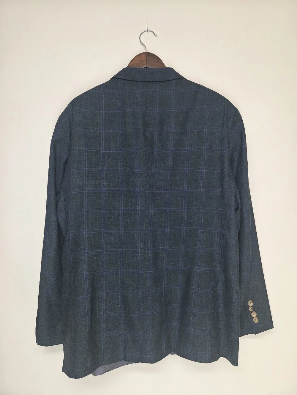 Hickey Freeman New York 48R Teal Plaid Sport Coat Wool Flax Silk USA